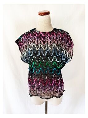 Vintage Rainbow Sequin Top Small
